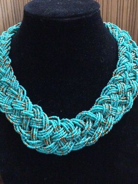 Braided beaded statement necklace. BoHo/western chunky woven necklace